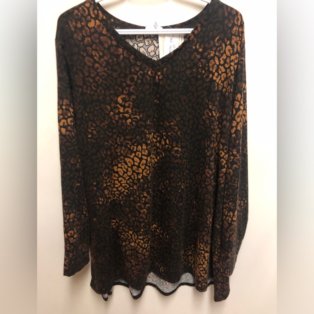 New with tags, Elizabeth tunic top, animal print/leopard print, size 2x.